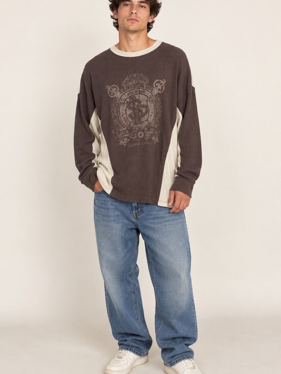 South Pole Other - Y2K Southpole XL Brown Thermal Shirt Colorblock Graphic Sequin Streetwear
